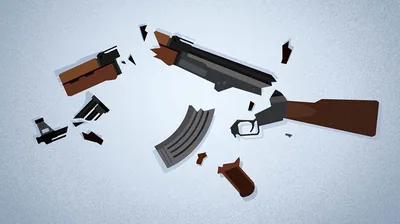 An assault rifle broken in pieces