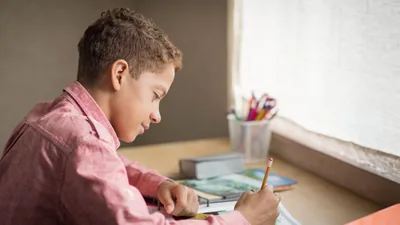 A young brother doing personal Bible study. The brochure “Was Life Created?” is on his desk.