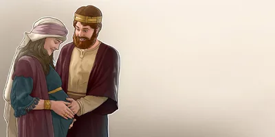 A pregnant woman and her husband in Bible times