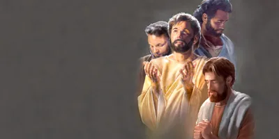 Jesus raises his eyes to heaven and prays in front of his apostles