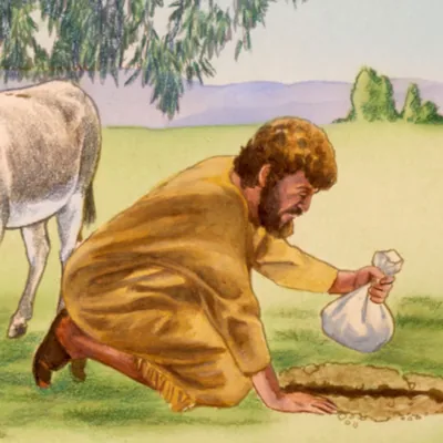 A man finds a treasure hidden in a field