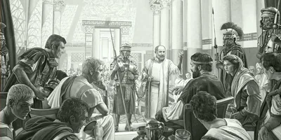 The apostle Paul makes a defense before Roman officials