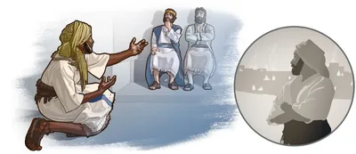 Ebed-melech courageously approaches King Zedekiah and is spared when Jerusalem is destroyed