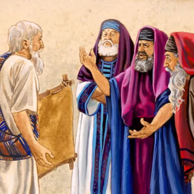 Jews talk to a man that was healed by Jesus