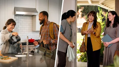 Collage: 1. A sister prepares lunch and coffee for her non-Witness husband before he goes to work. 2. Later, she participates in the ministry with another sister and shares a Bible truth on her phone with a woman at her door.