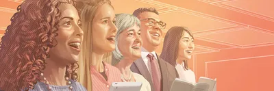 A group of people singing at a congregation meeting of Jehovah’s Witnesses.