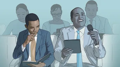 A young man lacks confidence when he listens to his father comment at a meeting